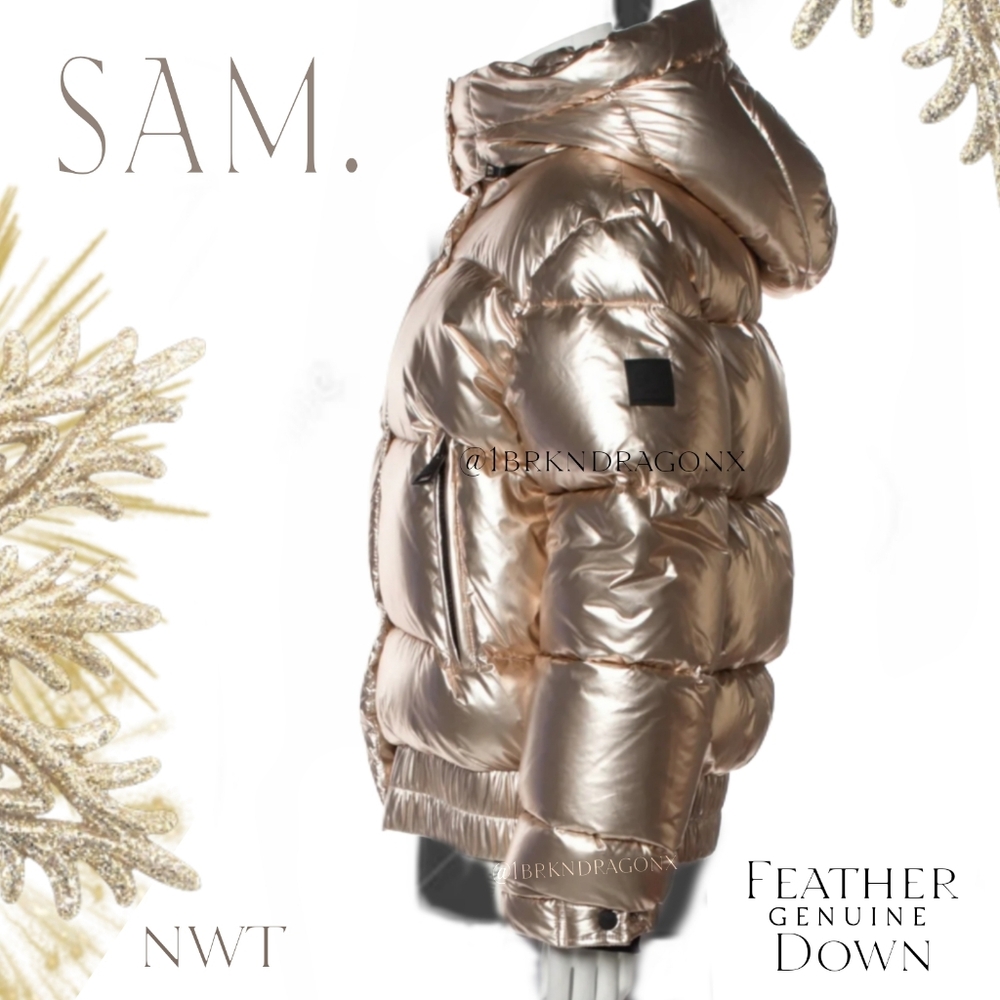 SAM. Women's Metallic Duck Goose Down Jacket Champagne Light Gold  XL NWT - Picture 7 of 16